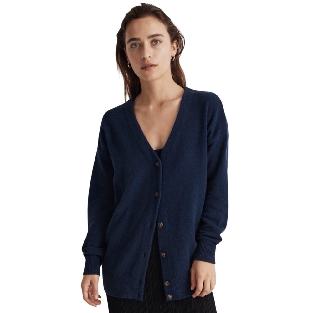 Madewell V-Neck Relaxed Cardigan Navy Merino Wool Blend XXL Button Front